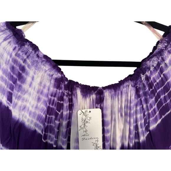 NWT Tye-dyed purple & white swim cover, tunic or dress flayed bell sleeves - Picture 6 of 7